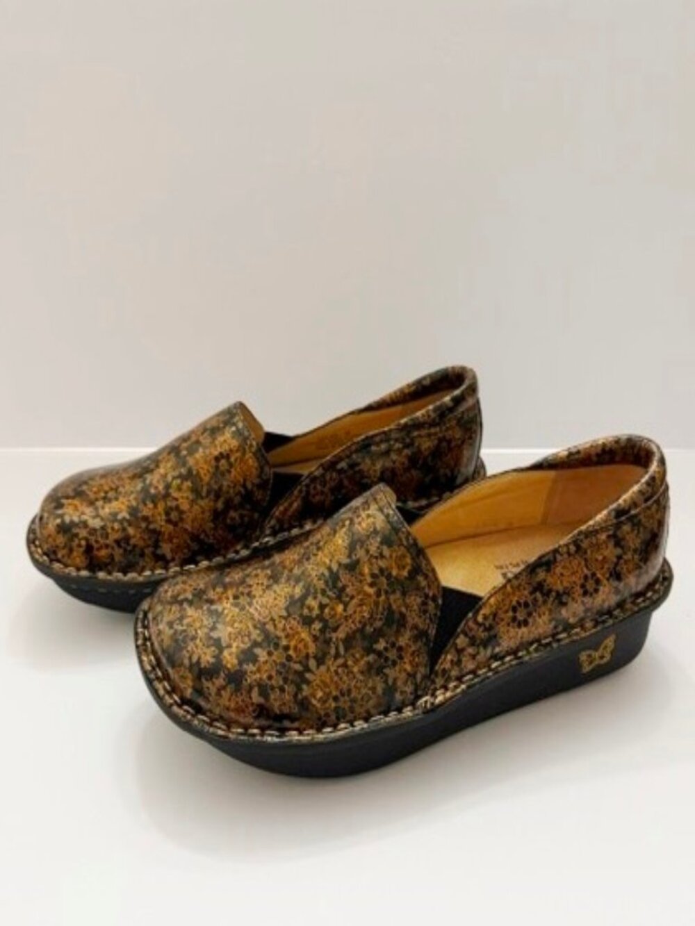 Alegria Debra Metallic Black Bronze Floral Slip-On Clogs Deb-352 Women's 39/9
